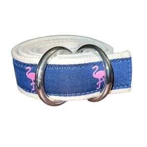 J. Crew Women's Sz. M/L Double O Ring Preppy Coastal Blue/ Pink Flamingo Belt